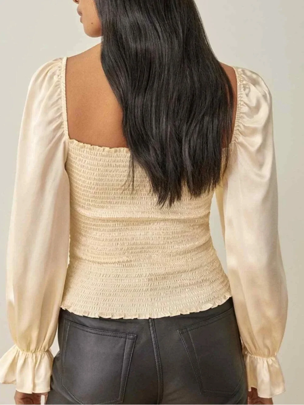 Reformation Silk Smocked Puff Sleeve Top Butter Yellow XS